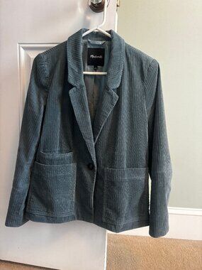 Madewell Dark Teal Corduroy Crop Dorset Blazer Jacket Size Medium